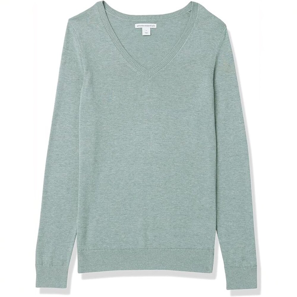NEW Amazon Essentials Lightweight V-Neck Sweater - Size XS, Sage Green Heather